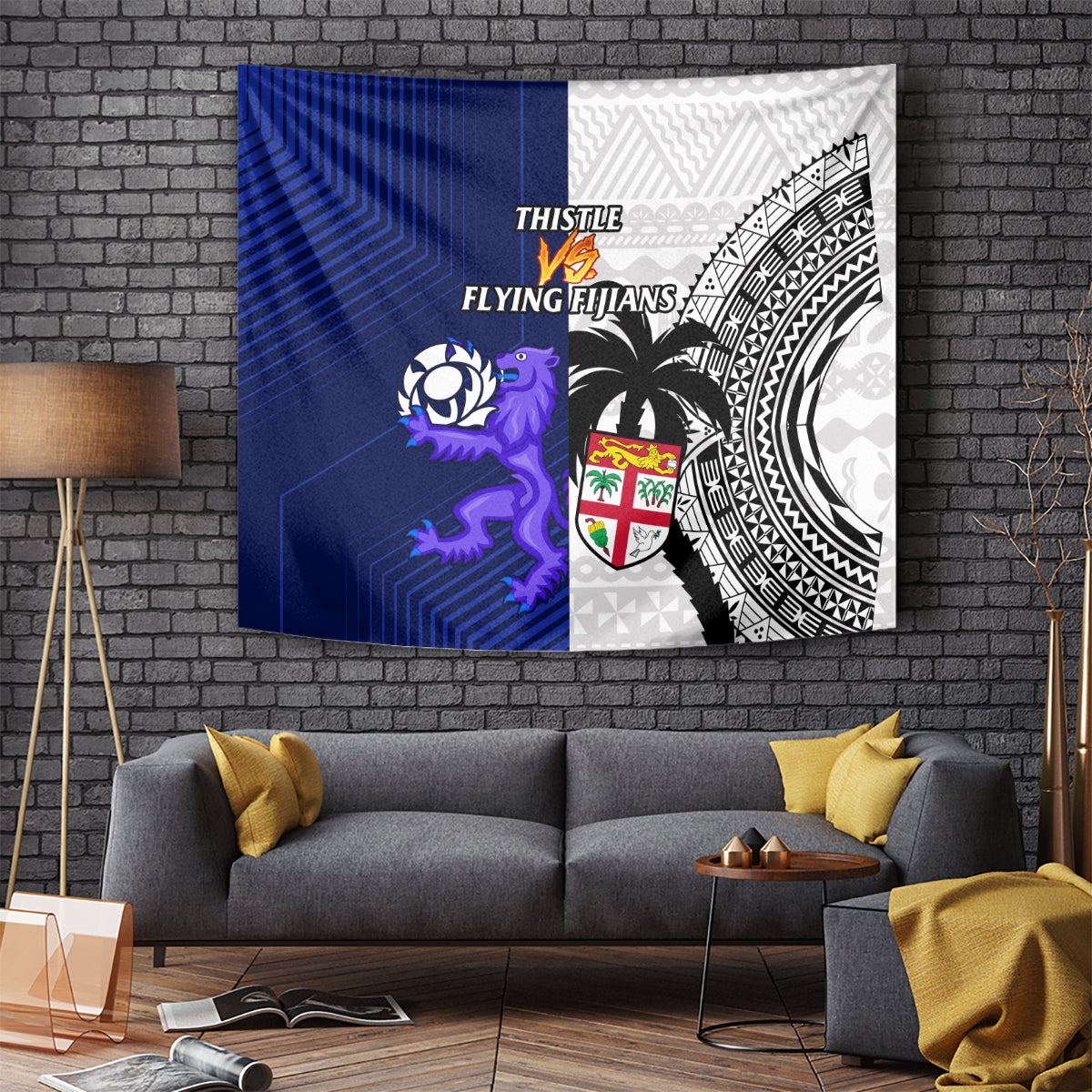 Fiji And Scotland Rugby Tapestry Fijian Tapa Pattern With Thistle - Wonder Print Shop