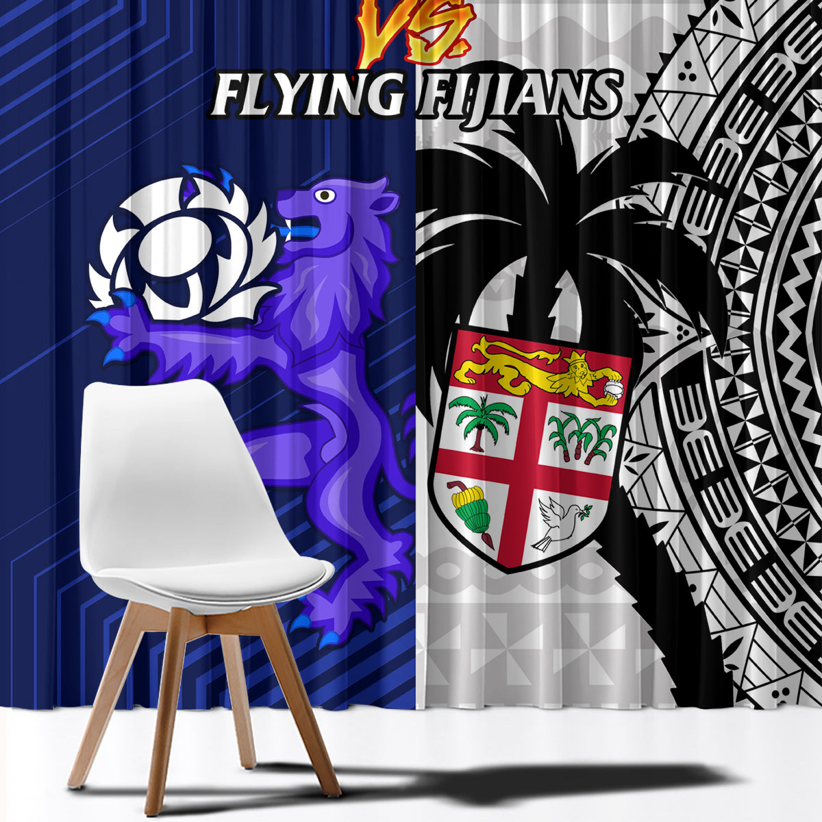 Fiji And Scotland Rugby Window Curtain Fijian Tapa Pattern With Thistle - Wonder Print Shop