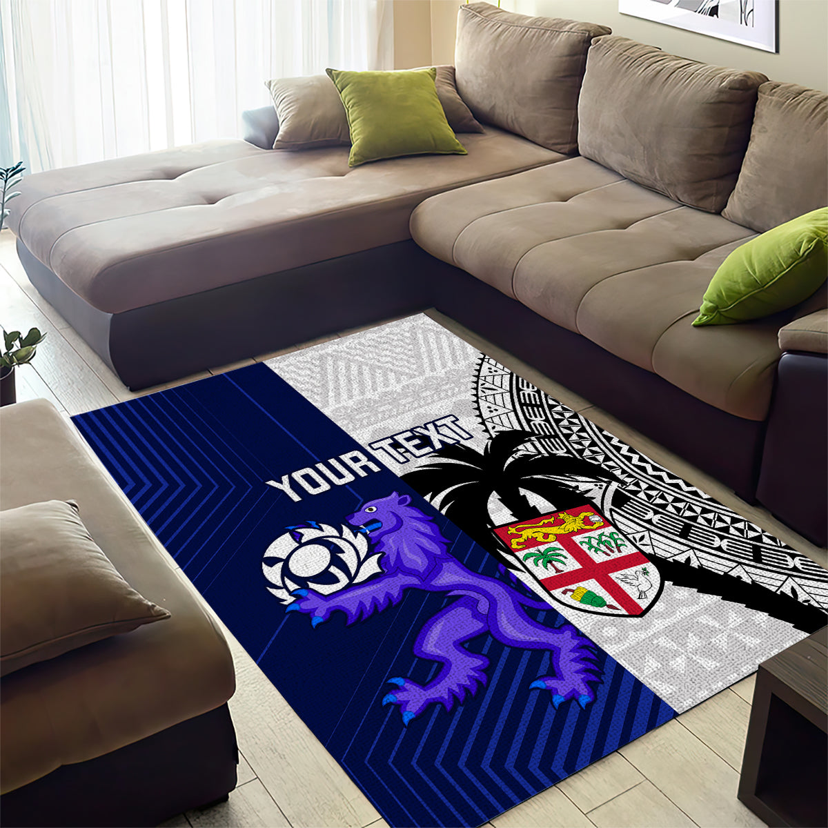 Custom Fiji And Scotland Rugby Area Rug Fijian Tapa Pattern With Thistle - Wonder Print Shop