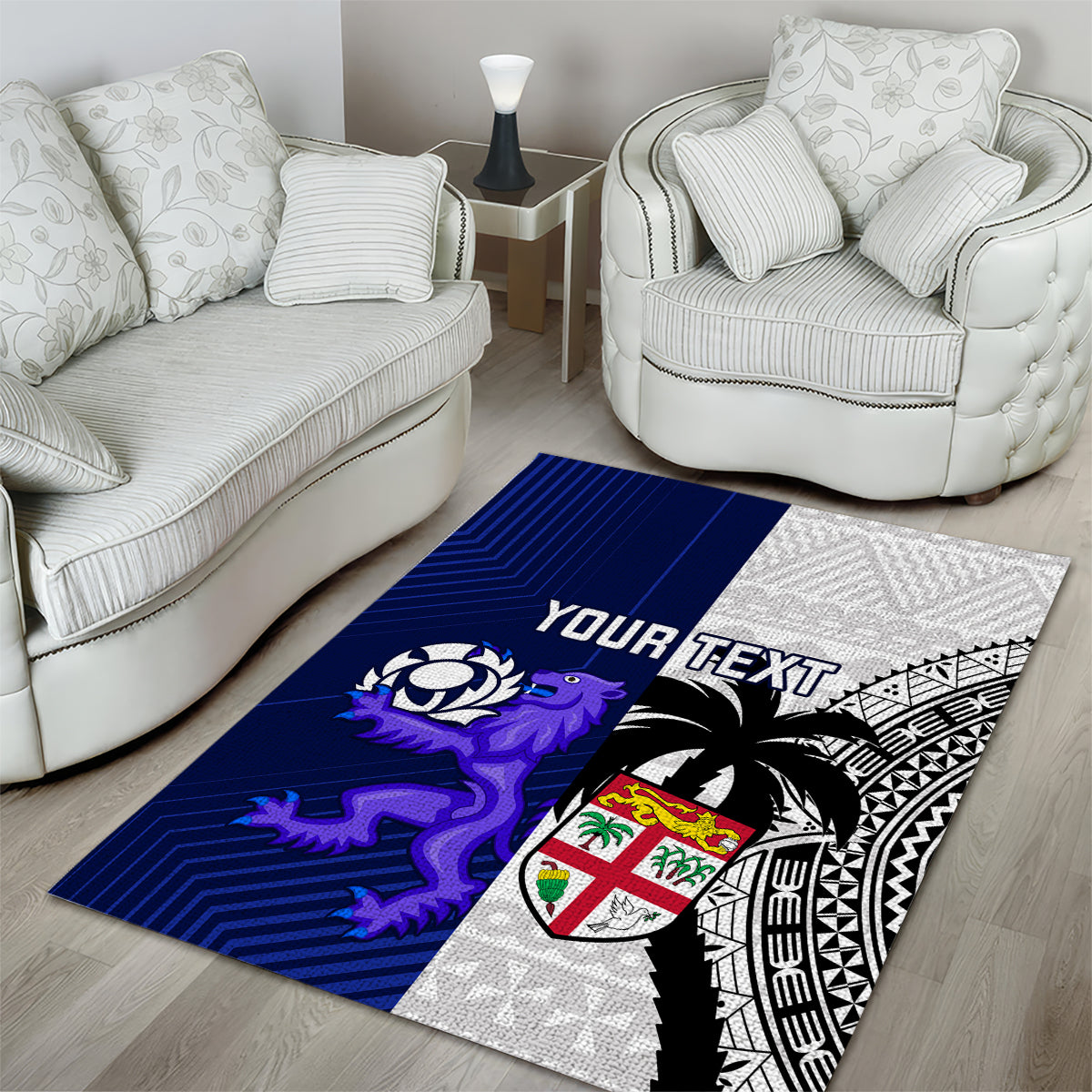 Custom Fiji And Scotland Rugby Area Rug Fijian Tapa Pattern With Thistle - Wonder Print Shop