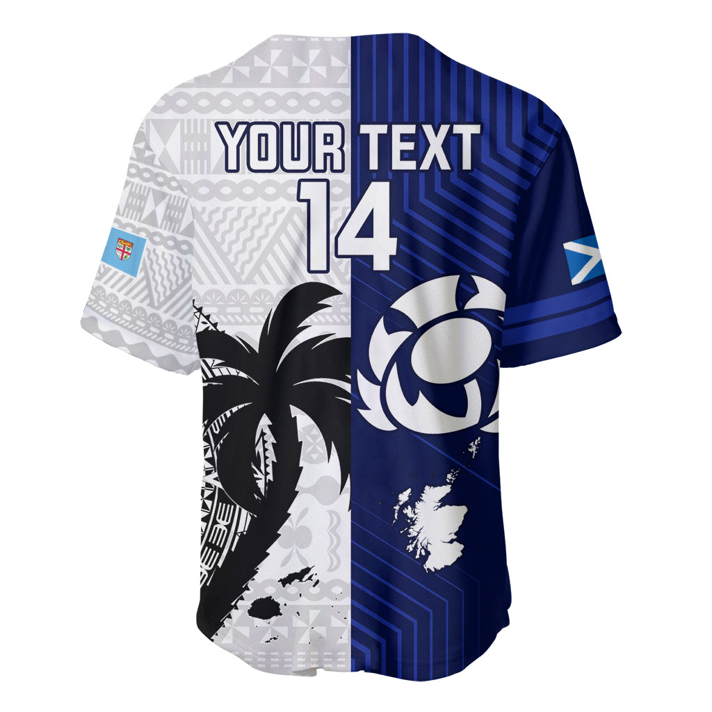 Custom Fiji And Scotland Rugby Baseball Jersey Fijian Tapa Pattern With Thistle - Wonder Print Shop