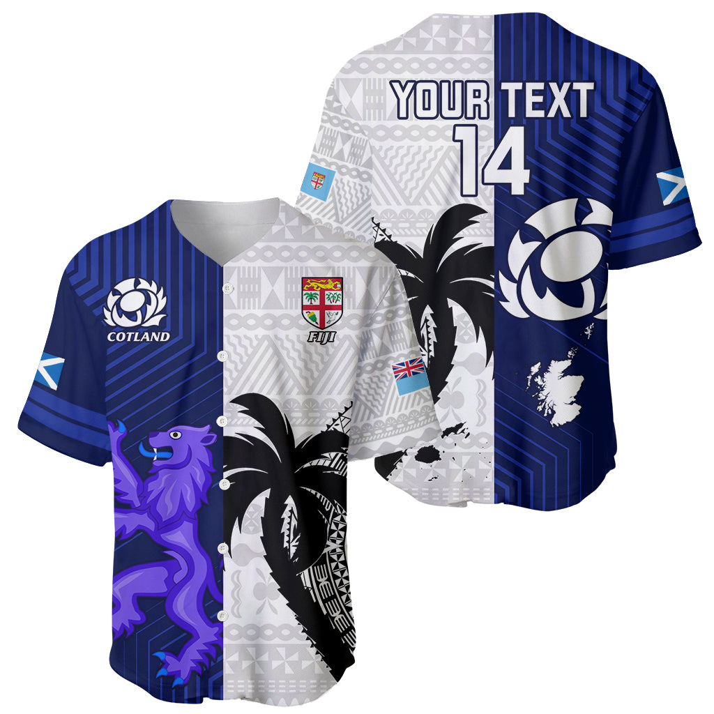 Custom Fiji And Scotland Rugby Baseball Jersey Fijian Tapa Pattern With Thistle - Wonder Print Shop