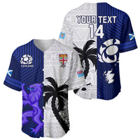 Custom Fiji And Scotland Rugby Baseball Jersey Fijian Tapa Pattern With Thistle - Wonder Print Shop