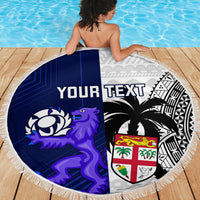 Custom Fiji And Scotland Rugby Beach Blanket Fijian Tapa Pattern With Thistle - Wonder Print Shop