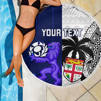Custom Fiji And Scotland Rugby Beach Blanket Fijian Tapa Pattern With Thistle - Wonder Print Shop