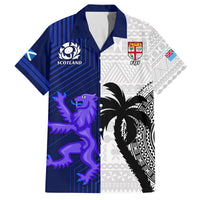 Custom Fiji And Scotland Rugby Family Matching Off Shoulder Short Dress and Hawaiian Shirt Fijian Tapa Pattern With Thistle - Wonder Print Shop