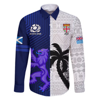 Custom Fiji And Scotland Rugby Family Matching Off Shoulder Short Dress and Hawaiian Shirt Fijian Tapa Pattern With Thistle - Wonder Print Shop