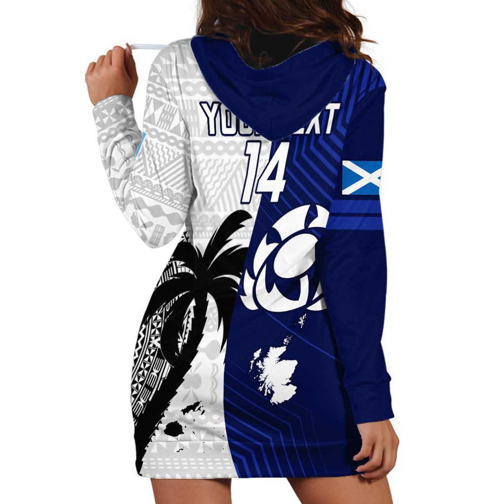 Custom Fiji And Scotland Rugby Hoodie Dress Fijian Tapa Pattern With Thistle - Wonder Print Shop