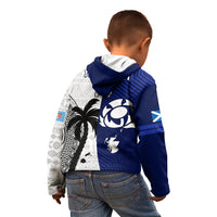 Custom Fiji And Scotland Rugby Kid Hoodie Fijian Tapa Pattern With Thistle - Wonder Print Shop