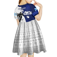 Custom Fiji And Scotland Rugby Kid Short Sleeve Dress Fijian Tapa Pattern With Thistle - Wonder Print Shop