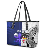 Custom Fiji And Scotland Rugby Leather Tote Bag Fijian Tapa Pattern With Thistle - Wonder Print Shop