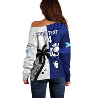 Custom Fiji And Scotland Rugby Off Shoulder Sweater Fijian Tapa Pattern With Thistle - Wonder Print Shop