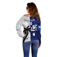 Custom Fiji And Scotland Rugby Off Shoulder Sweater Fijian Tapa Pattern With Thistle - Wonder Print Shop