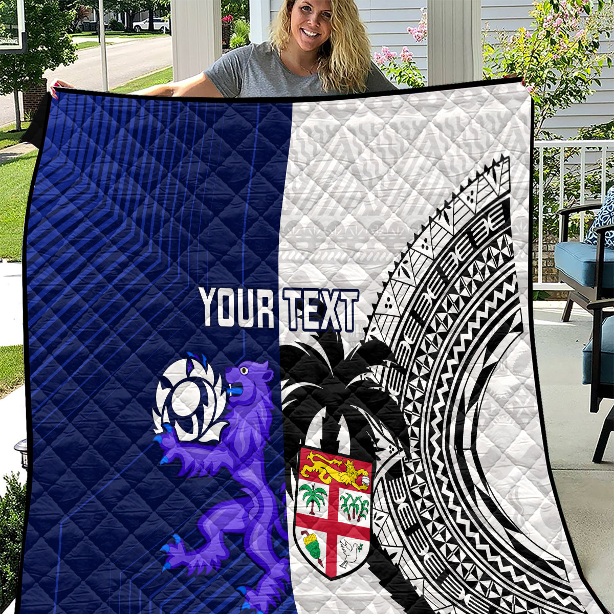 Custom Fiji And Scotland Rugby Quilt Fijian Tapa Pattern With Thistle - Wonder Print Shop