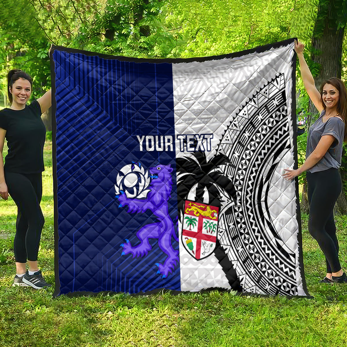 Custom Fiji And Scotland Rugby Quilt Fijian Tapa Pattern With Thistle - Wonder Print Shop