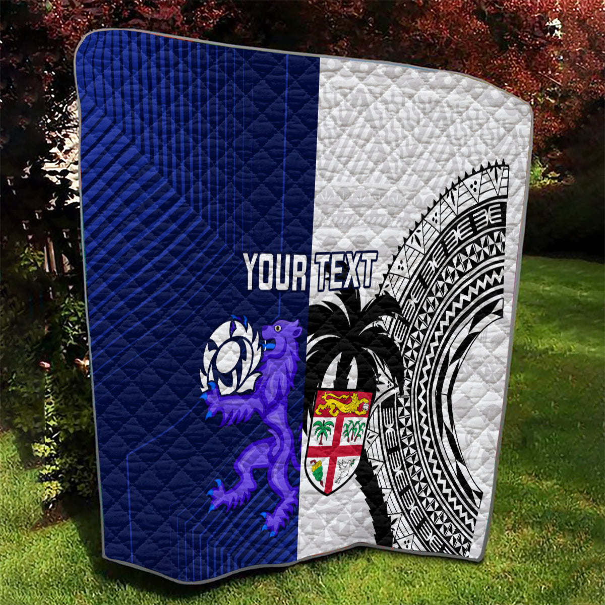 Custom Fiji And Scotland Rugby Quilt Fijian Tapa Pattern With Thistle - Wonder Print Shop