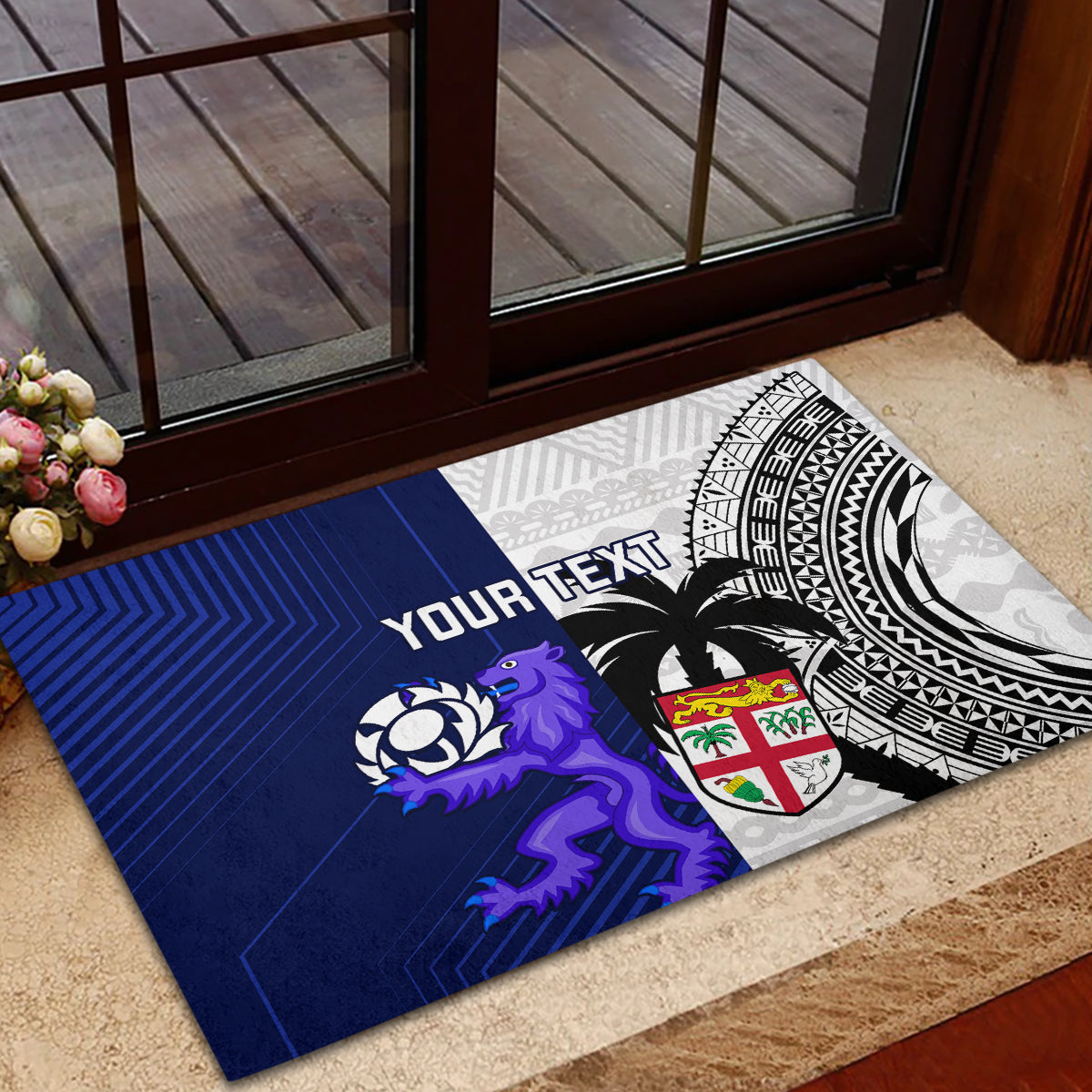 Custom Fiji And Scotland Rugby Rubber Doormat Fijian Tapa Pattern With Thistle - Wonder Print Shop