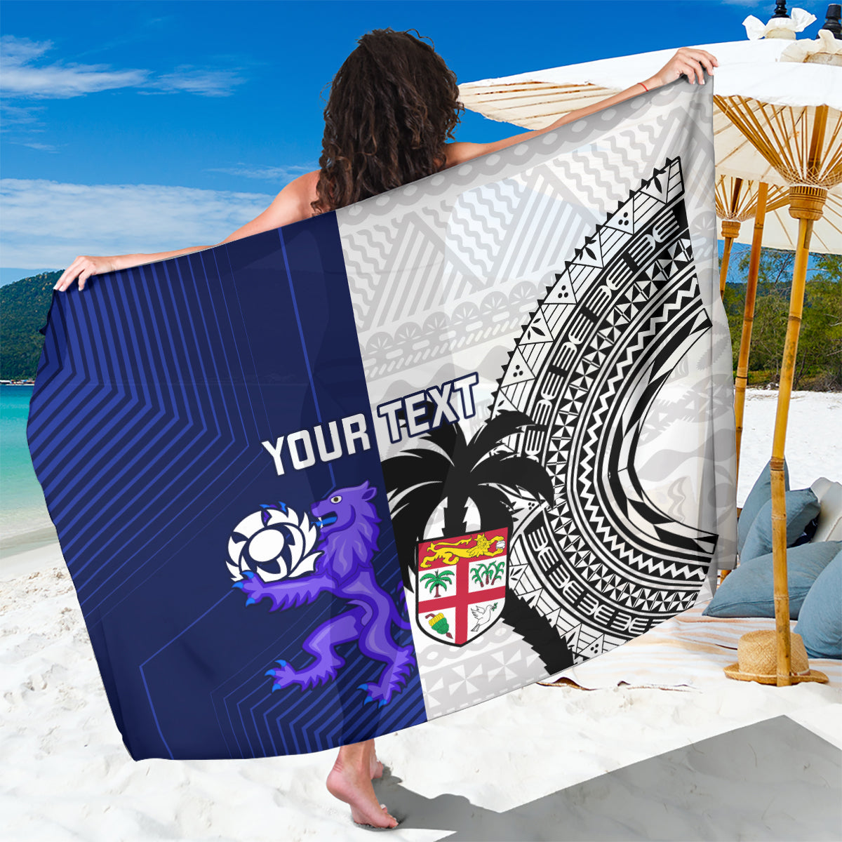 Custom Fiji And Scotland Rugby Sarong Fijian Tapa Pattern With Thistle - Wonder Print Shop