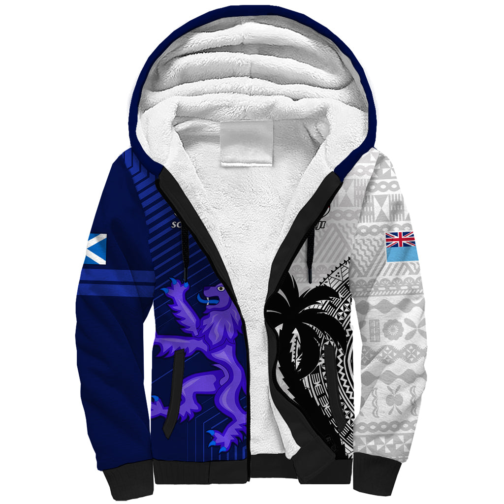 Custom Fiji And Scotland Rugby Sherpa Hoodie Fijian Tapa Pattern With Thistle - Wonder Print Shop