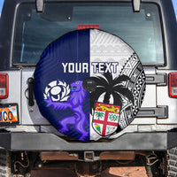 Custom Fiji And Scotland Rugby Spare Tire Cover Fijian Tapa Pattern With Thistle - Wonder Print Shop