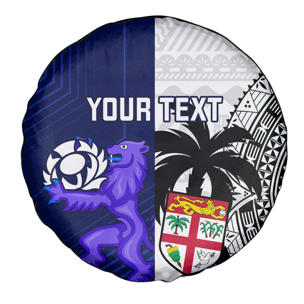 Custom Fiji And Scotland Rugby Spare Tire Cover Fijian Tapa Pattern With Thistle - Wonder Print Shop