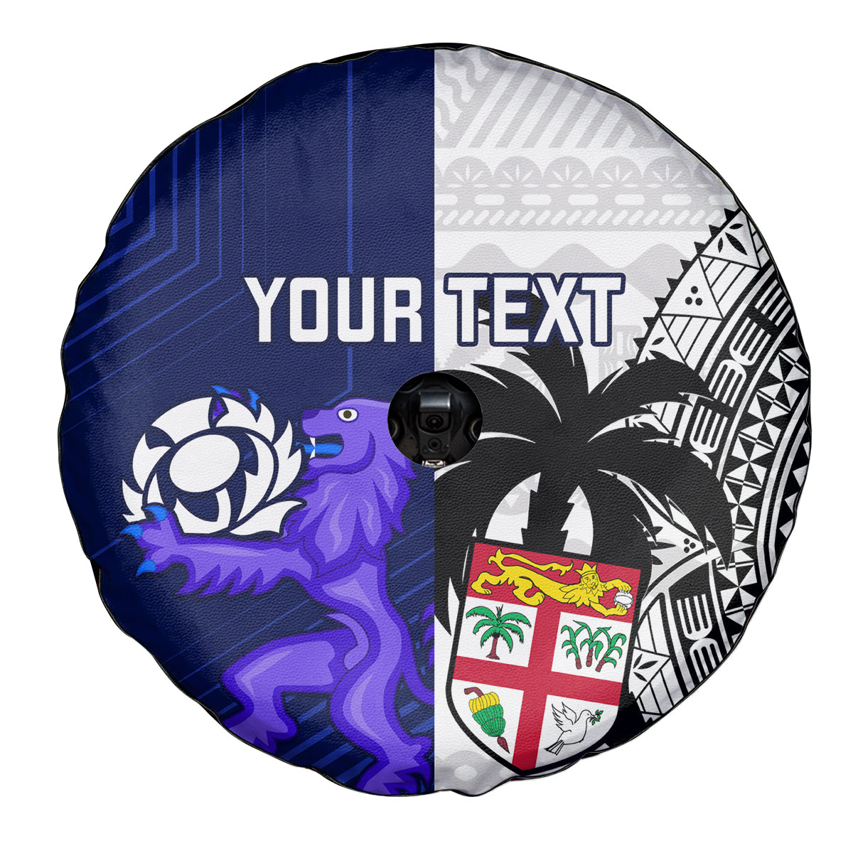 Custom Fiji And Scotland Rugby Spare Tire Cover Fijian Tapa Pattern With Thistle - Wonder Print Shop