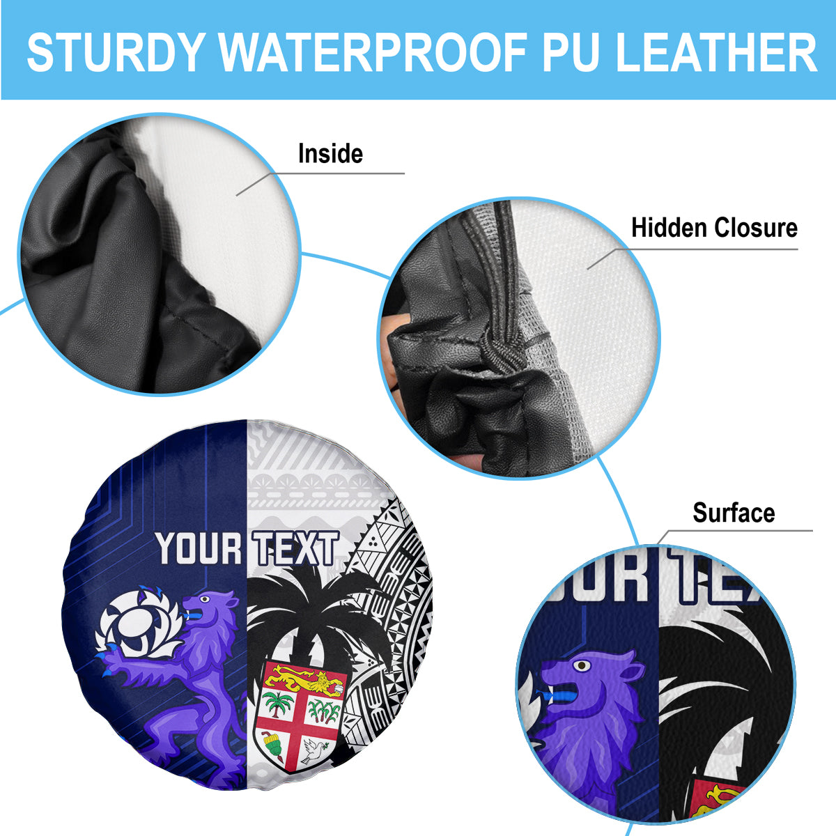 Custom Fiji And Scotland Rugby Spare Tire Cover Fijian Tapa Pattern With Thistle - Wonder Print Shop