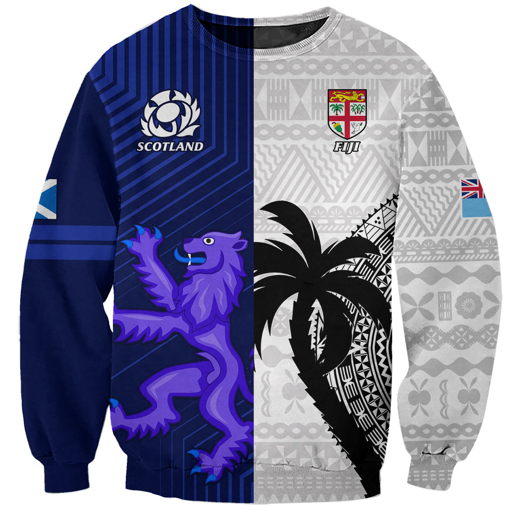 Custom Fiji And Scotland Rugby Sweatshirt Fijian Tapa Pattern With Thistle - Wonder Print Shop