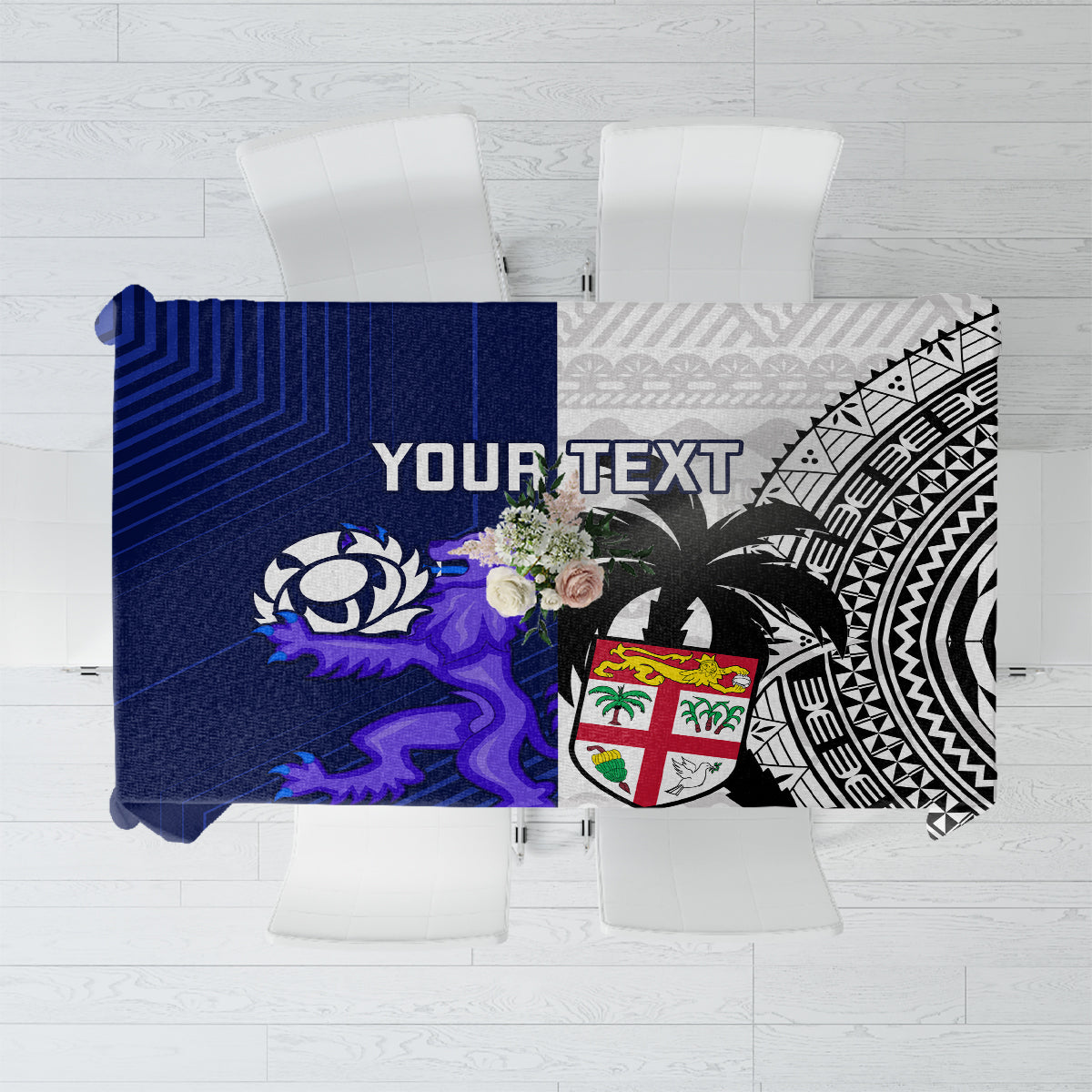 Custom Fiji And Scotland Rugby Tablecloth Fijian Tapa Pattern With Thistle - Wonder Print Shop