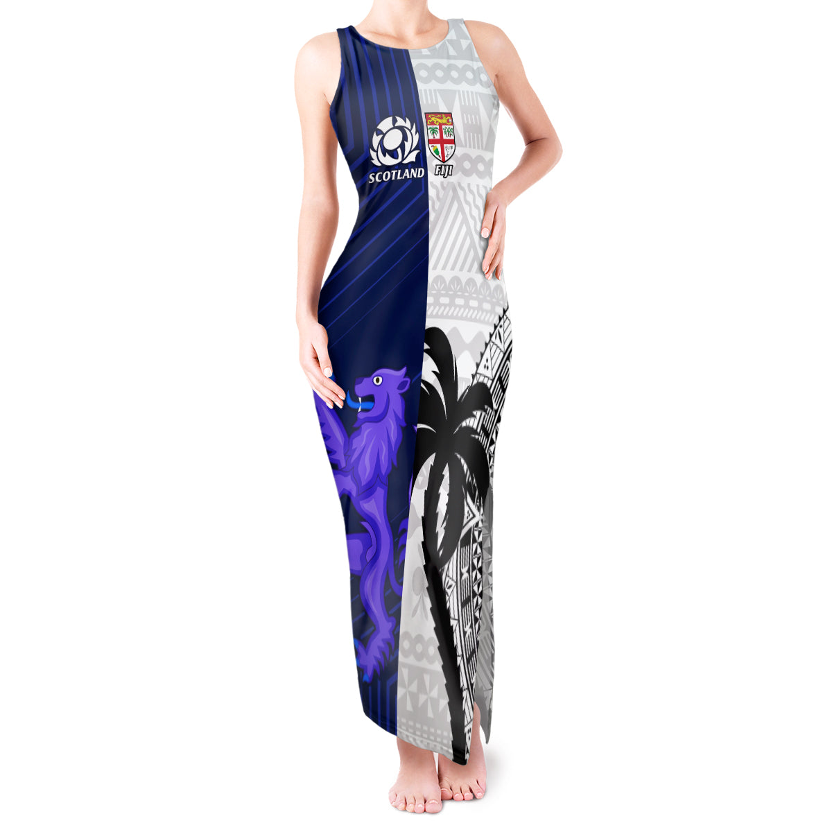 Custom Fiji And Scotland Rugby Tank Maxi Dress Fijian Tapa Pattern With Thistle - Wonder Print Shop