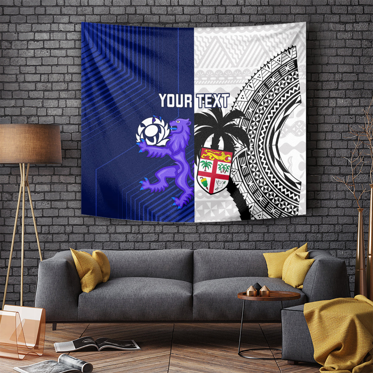 Custom Fiji And Scotland Rugby Tapestry Fijian Tapa Pattern With Thistle - Wonder Print Shop
