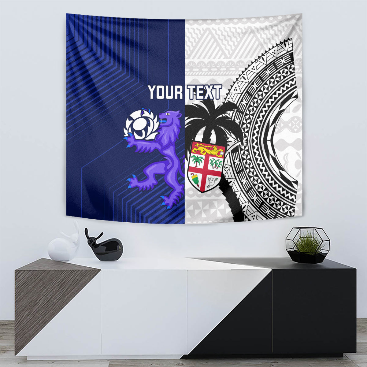 Custom Fiji And Scotland Rugby Tapestry Fijian Tapa Pattern With Thistle - Wonder Print Shop