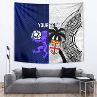 Custom Fiji And Scotland Rugby Tapestry Fijian Tapa Pattern With Thistle - Wonder Print Shop