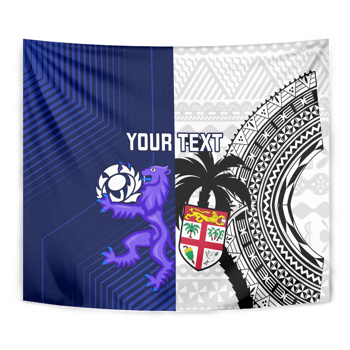 Custom Fiji And Scotland Rugby Tapestry Fijian Tapa Pattern With Thistle - Wonder Print Shop