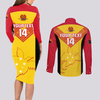 Custom Papua New Guinea Rubgby Couples Matching Long Sleeve Bodycon Dress and Long Sleeve Button Shirts Pacific 2023 Go PNG Kumuls - Wonder Print Shop