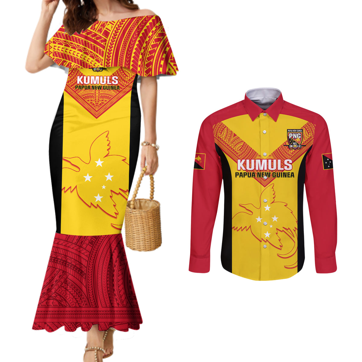 custom-papua-new-guinea-rubgby-couples-matching-mermaid-dress-and-long-sleeve-button-shirts-pacific-2023-go-png-kumuls