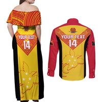 Custom Papua New Guinea Rubgby Couples Matching Off Shoulder Maxi Dress and Long Sleeve Button Shirts Pacific 2023 Go PNG Kumuls - Wonder Print Shop