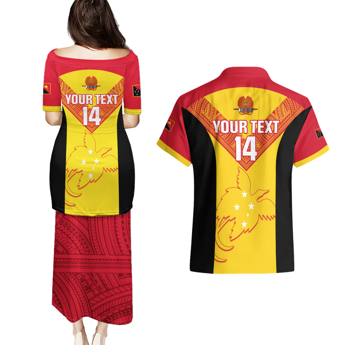 Custom Papua New Guinea Rubgby Couples Matching Puletasi Dress and Hawaiian Shirt Pacific 2023 Go PNG Kumuls - Wonder Print Shop