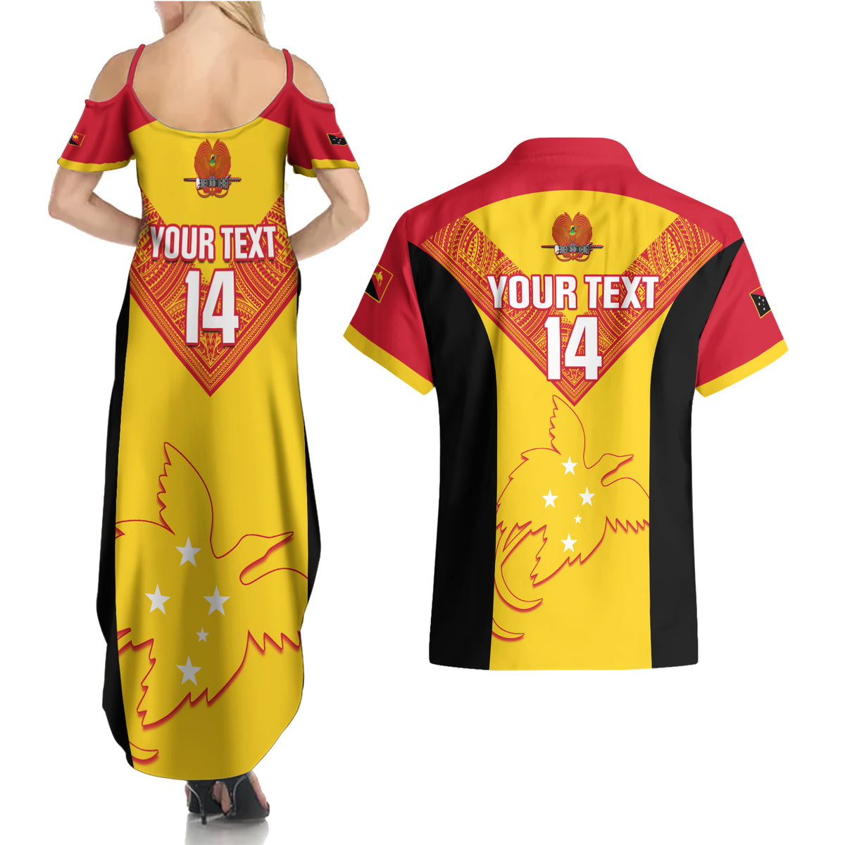 Custom Papua New Guinea Rubgby Couples Matching Summer Maxi Dress and Hawaiian Shirt Pacific 2023 Go PNG Kumuls - Wonder Print Shop