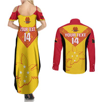 Custom Papua New Guinea Rubgby Couples Matching Summer Maxi Dress and Long Sleeve Button Shirts Pacific 2023 Go PNG Kumuls - Wonder Print Shop