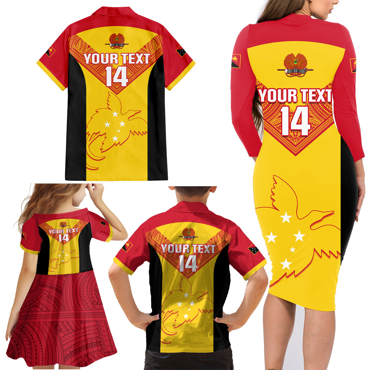 Custom Papua New Guinea Rubgby Family Matching Long Sleeve Bodycon Dress and Hawaiian Shirt Pacific 2023 Go PNG Kumuls - Wonder Print Shop