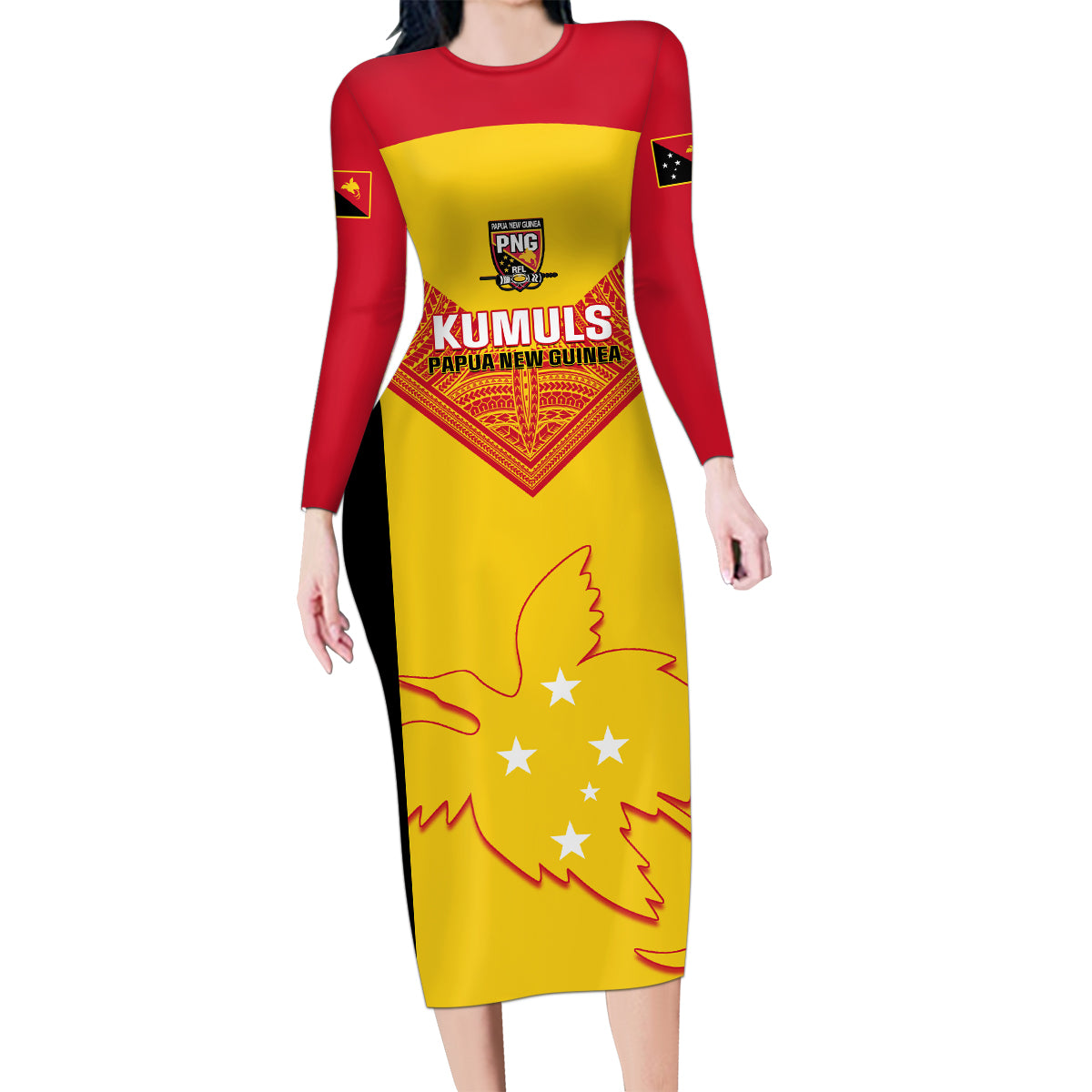 Custom Papua New Guinea Rubgby Family Matching Long Sleeve Bodycon Dress and Hawaiian Shirt Pacific 2023 Go PNG Kumuls - Wonder Print Shop