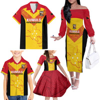 Custom Papua New Guinea Rubgby Family Matching Off Shoulder Long Sleeve Dress and Hawaiian Shirt Pacific 2023 Go PNG Kumuls - Wonder Print Shop