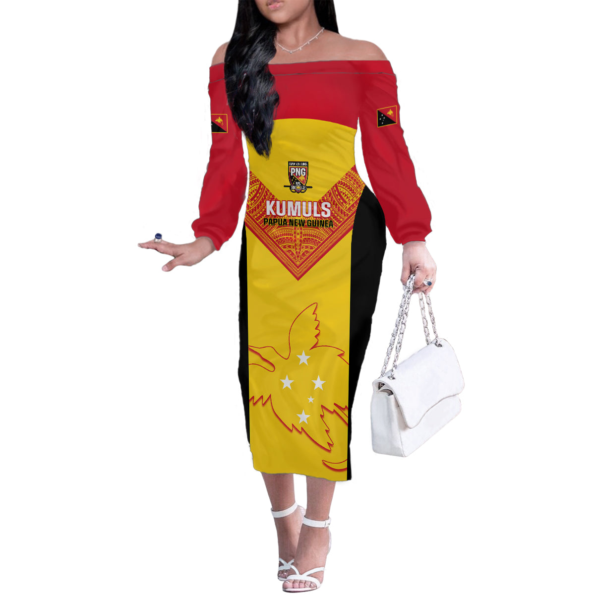 Custom Papua New Guinea Rubgby Family Matching Off Shoulder Long Sleeve Dress and Hawaiian Shirt Pacific 2023 Go PNG Kumuls - Wonder Print Shop