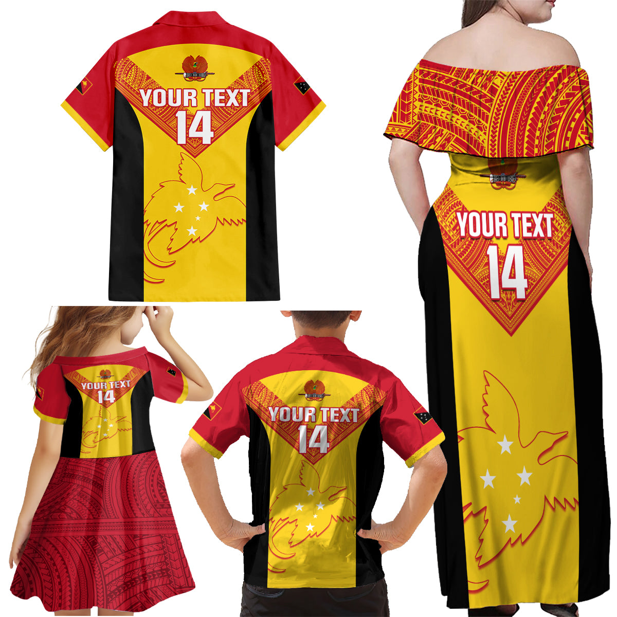 Custom Papua New Guinea Rubgby Family Matching Off Shoulder Maxi Dress and Hawaiian Shirt Pacific 2023 Go PNG Kumuls - Wonder Print Shop