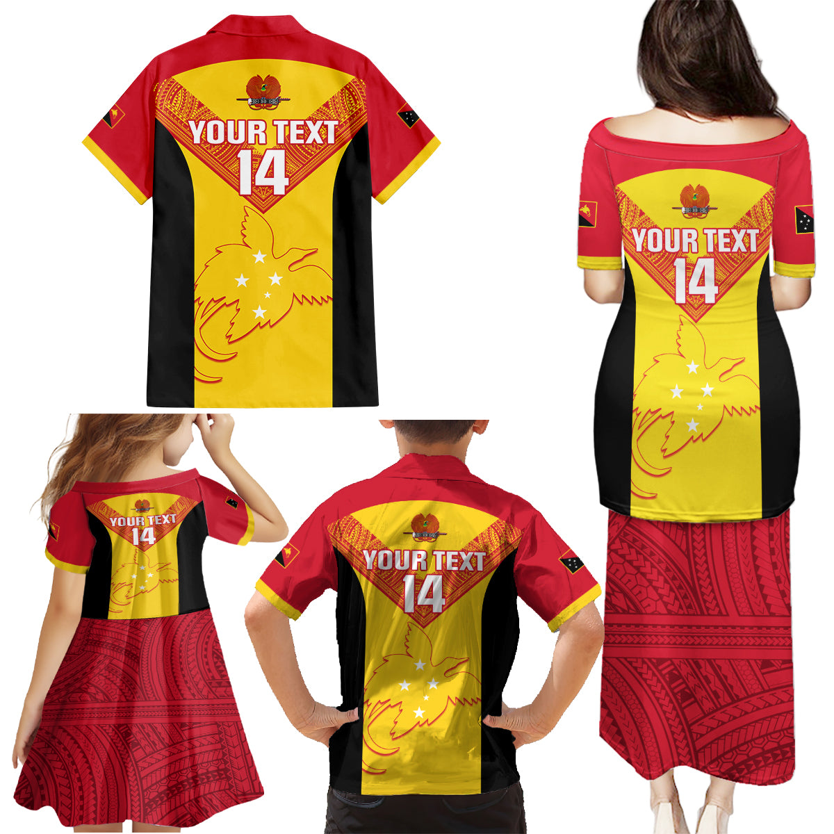 Custom Papua New Guinea Rubgby Family Matching Puletasi Dress and Hawaiian Shirt Pacific 2023 Go PNG Kumuls - Wonder Print Shop