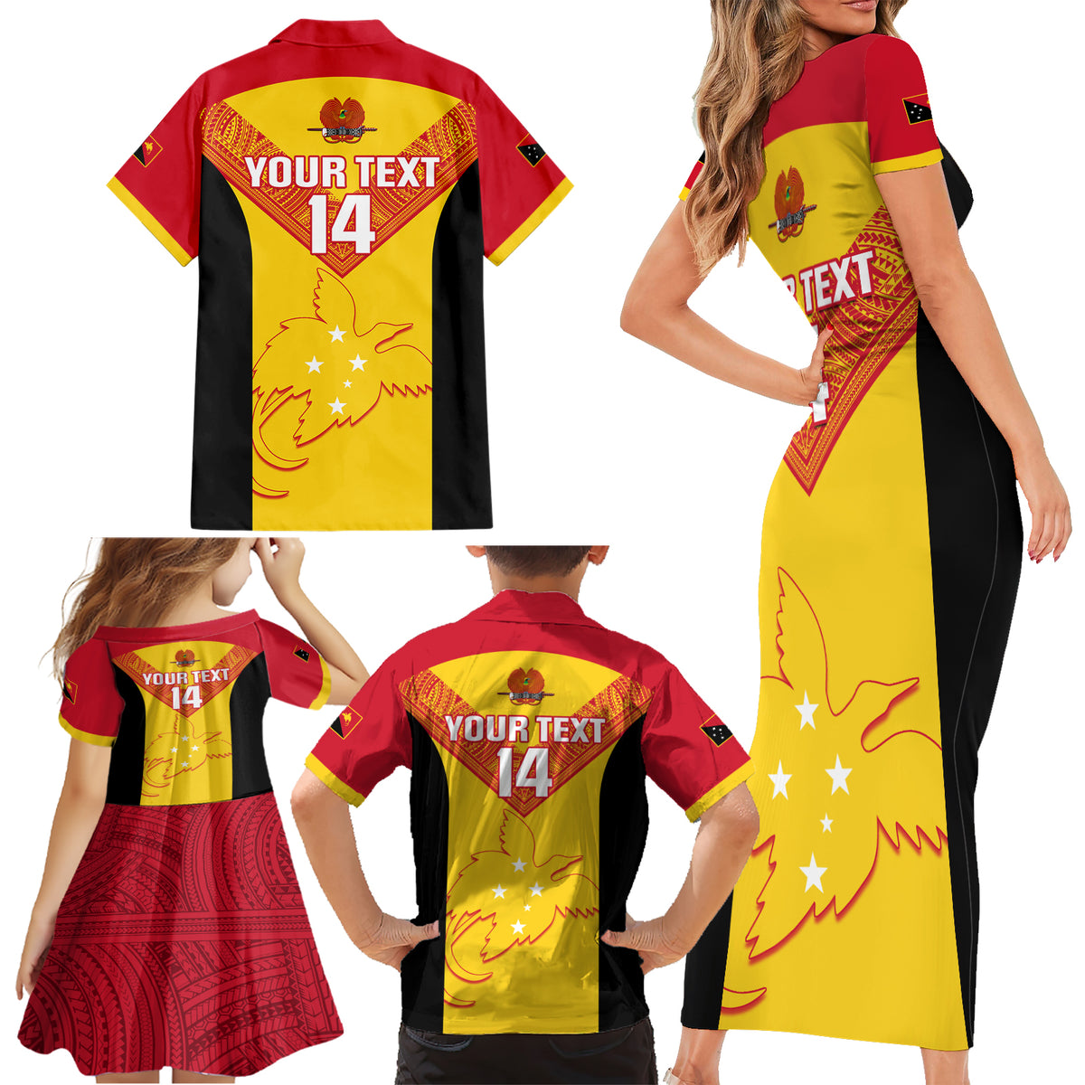 Custom Papua New Guinea Rubgby Family Matching Short Sleeve Bodycon Dress and Hawaiian Shirt Pacific 2023 Go PNG Kumuls - Wonder Print Shop
