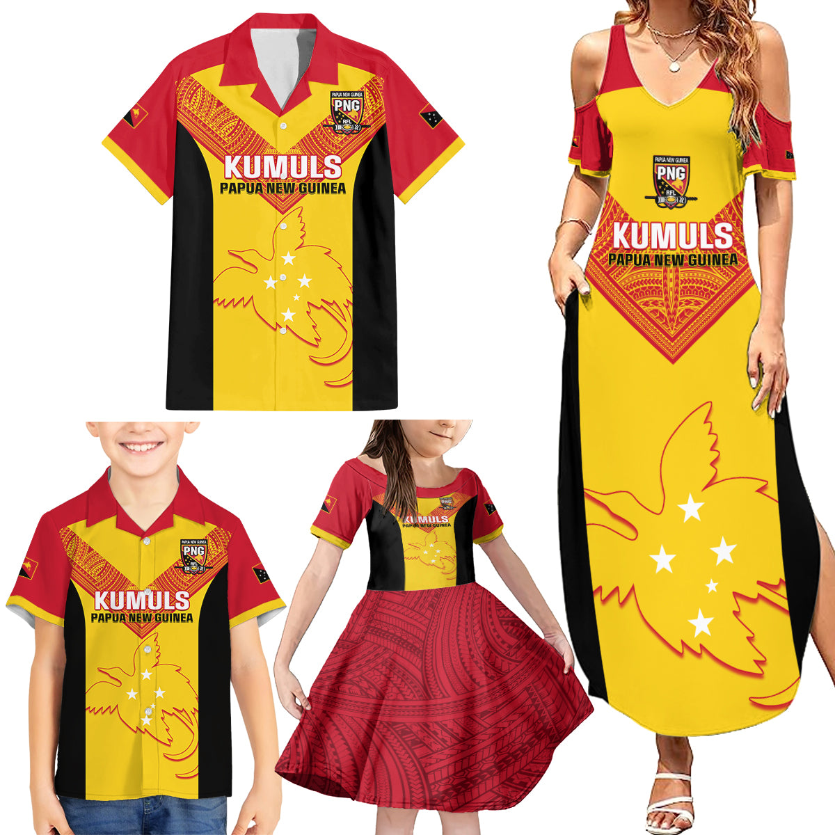 Custom Papua New Guinea Rubgby Family Matching Summer Maxi Dress and Hawaiian Shirt Pacific 2023 Go PNG Kumuls - Wonder Print Shop