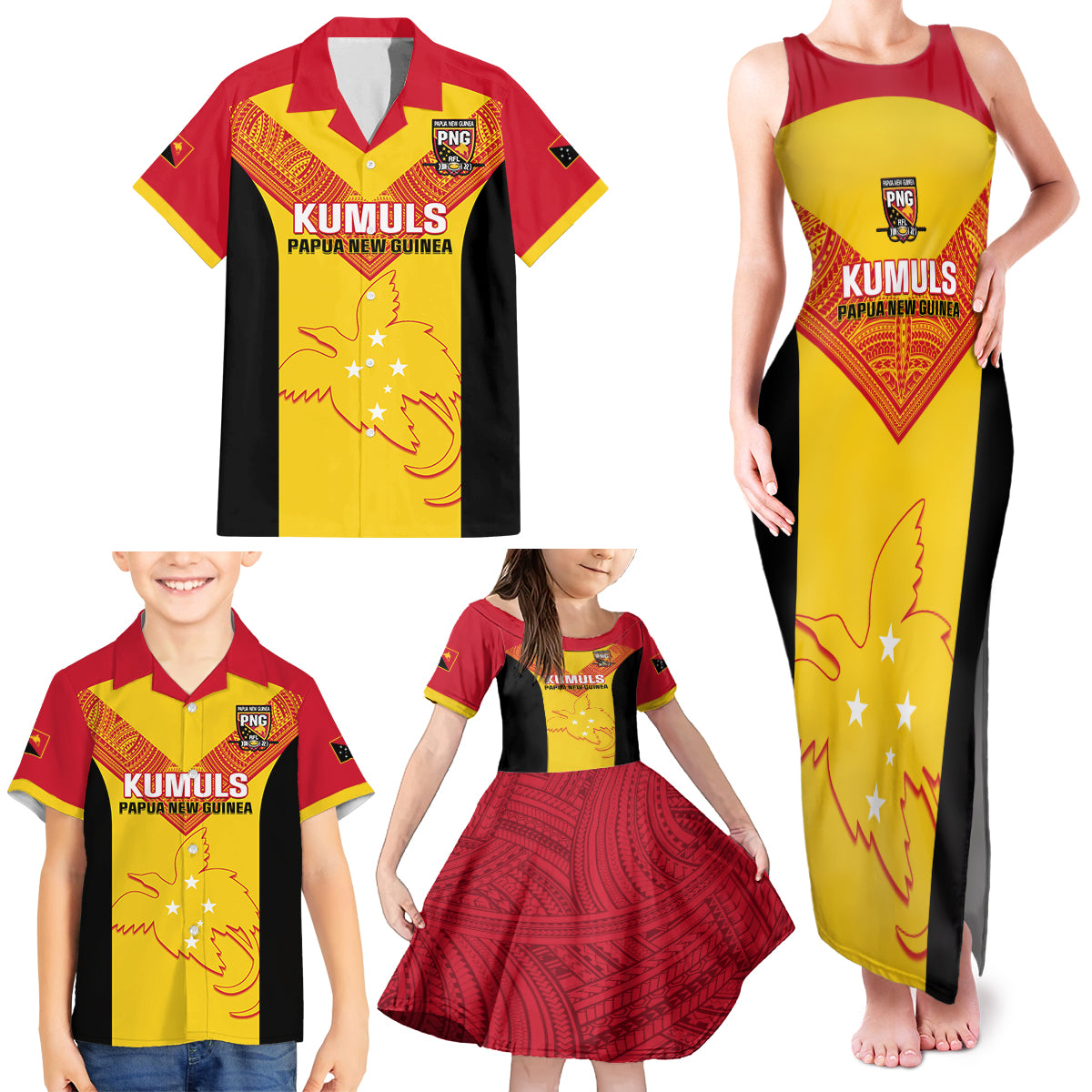 Custom Papua New Guinea Rubgby Family Matching Tank Maxi Dress and Hawaiian Shirt Pacific 2023 Go PNG Kumuls - Wonder Print Shop