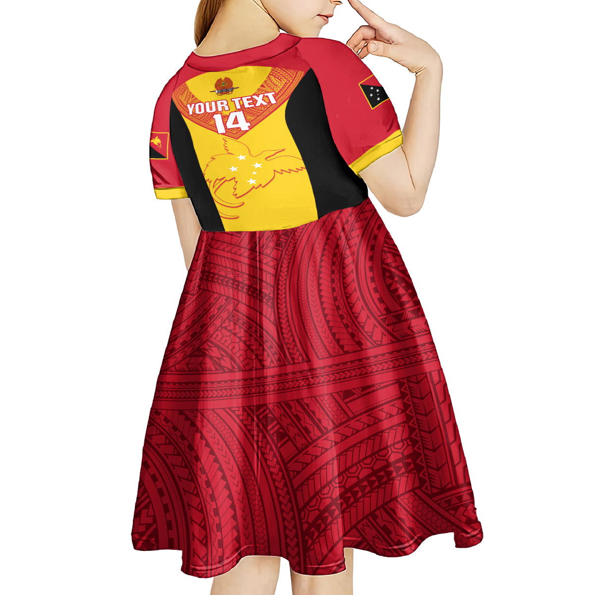 Custom Papua New Guinea Rubgby Kid Short Sleeve Dress Pacific 2023 Go PNG Kumuls - Wonder Print Shop